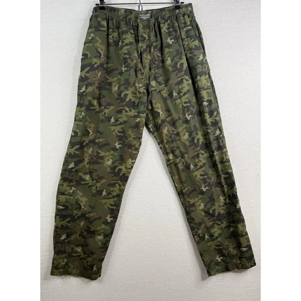 Polo Ralph Lauren Sleepwear Drawstring Pants Mens L Green Camo Loungewear Cotton